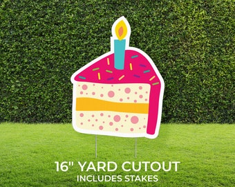 Cake Yard Sign Cutout | Happy Birthday Yard Décor | Personalized Sign | Honk It's Your Birthday | Customizable Yard Set | Includes Stakes