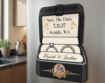 Custom Save the Date Magnet Wedding Invitations | Multi-Pack | Personalized Ring Box with Photo | Engagement Announcement Keepsake
