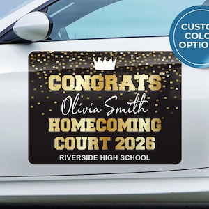 Personalized Homecoming Car Magnet: Celebrate Hoco Court, Parade Float, Queen, Princess, Maid