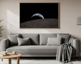 Earthrise From the Moon – Space Wall Art Print on Canvas or Matte Photo Paper, Framed or Unframed, 24" x 36"