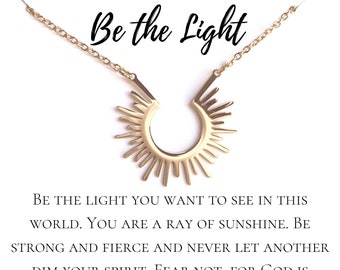 Be the Light Faith Necklace - Inspirational Message - Sun Necklace