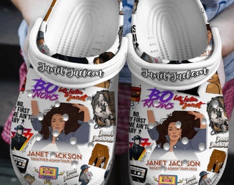 Personalisierte Janet Jackson Sänger Musik Clogs Schuhe, Janet Jackson Sommerschuhe, Janet Jackson Schuhe Slipper, Janet Jackson Herren Damen Sandalen