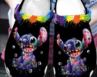 Custom Amazing Watercolor Art Stitch Clogs Shoes, Stitch Clogs Shoes, Stitch Summer Shoes , Stitch Mens Women Sandals Slippers, Stitch Gifts