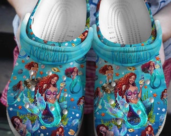 Custom The Little Mermaid Movie Clogs Shoes, Little Mermaid Cartoon Clogs Shoes, Mermaid Summer Shoes Slippers, The Little Mermaid Sandals