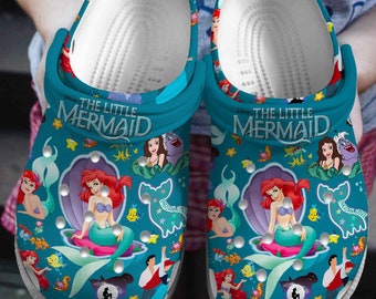 Custom The Little Mermaid Cartoon Movie Clogs Shoes, Little Mermaid Clogs Shoes, Mermaid Summer Shoes Slippers, The Little Mermaid Sandals