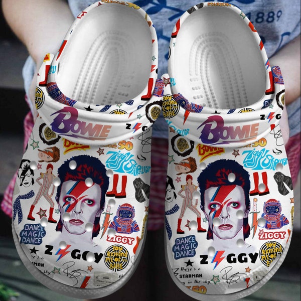 Personalized David Bowie Rapper Music Clogs Shoes, David Bowie Sandals, David Bowie Shoes, David Bowie Summer Shoes, David Bowie Fans Gift