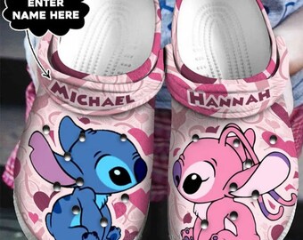 Personalized Stitch and Angel Movie Clogs Shoes, Stitch Clogs Shoes, Stitch Summer Shoes Slippers, Stitch Mens Women Sandals, Stitch Gifts