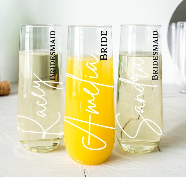 Champagne Flutes - Personalized Champagne Glasses - Stemless Flutes - Bachelorette Party Favors - Bridesmaid Proposal - Wedding Party Flute