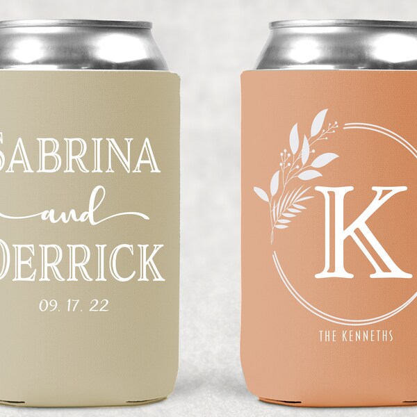 Wedding Coozies with Names, Wedding Favors For Guests, Beer Huggers, Beer Holder, Wedding Reception Favors, Monogrammed Can Sleeve, Cozies