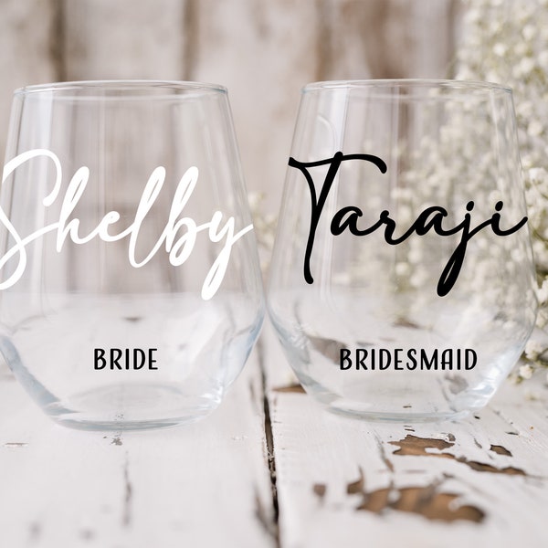 Personalized Shatterproof Wine Glasses With Names, Stemless Plastic Wine Glasses, Bachelorette Party Favors,Bridesmaid Proposal Wedding Cups