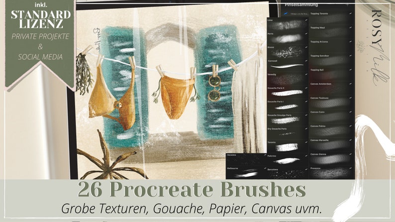 26 Procreate Brushes Gouache Textur Papier Canvas Brushes image 1