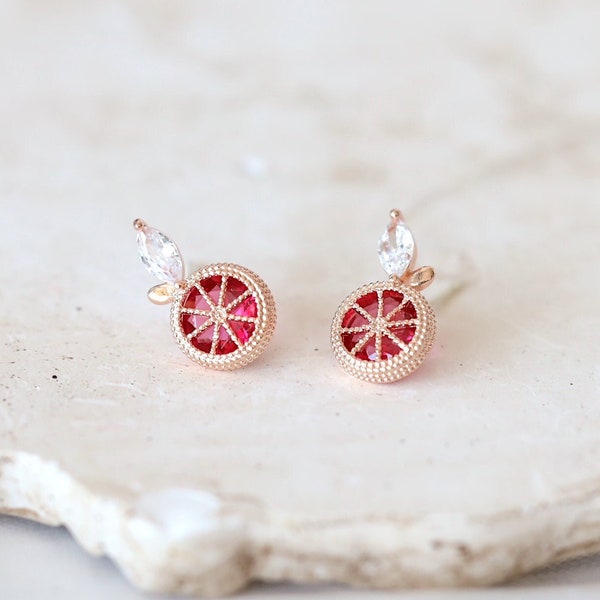 Fruit stud earrings, lemon earrings, grapefruit earrings, orange earrings, red studs earrings, orange fruit earrings, summer earrings, cute