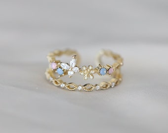 Anillos de mariposa, anillos de media luna, anillos apilables, anillos ajustables, anillo CZ, anillo de racimo, anillos apilables delicados, anillo abierto, anillo floral