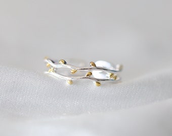 Silver Branch Ring, Leaf Ring, Vine Ring, Double Band Ring, Thin Band Ring, Nature Ring, Detail Elegant Ring, Adjustable Ring, Gift Ring