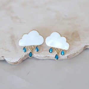 Cloud earring, rainy earrings, raindrop stud earrings, rain earrings, raindrop studs earring, cute earring, kawaii earring, Korean earrings