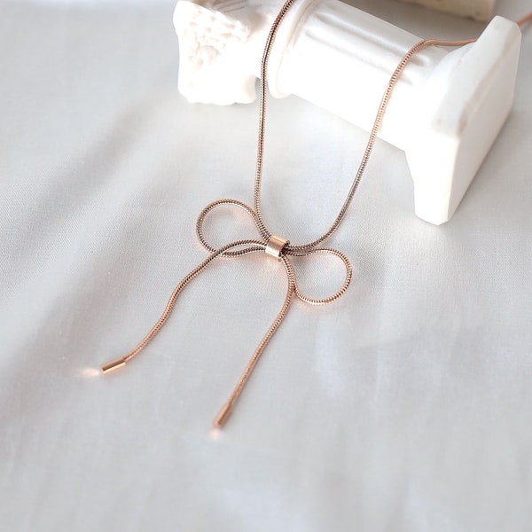 Bow Choker Necklace, bow necklace, titanium choker, minimalist choker, bow tie necklace, rose gold bow choker, everyday simple choker, gift