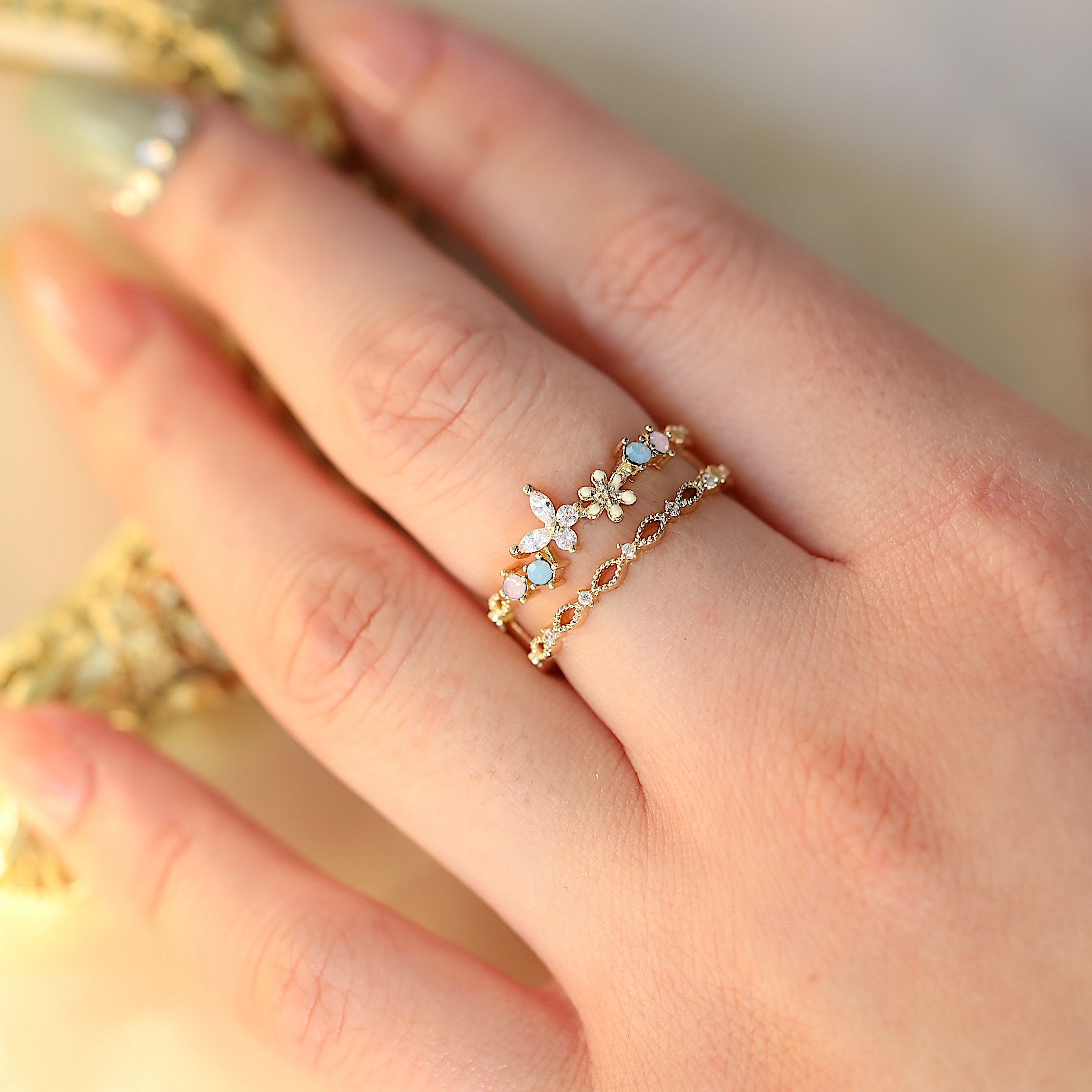 Butterfly Rings, Crescent Rings, Stackable Rings, Adjustable Rings, Cluster Ring, Dainty Stackable Rings, Open Ring, Floral Ring