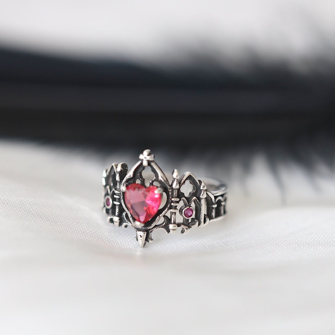 Gothic Heart Stone Ring, Palace Ring, Princess Ring, Red Gemstone Ring ...