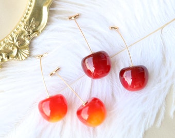 Cherry earrings, dry flower earrings, fruit earrings, y2k style earrings, food earrings, kakyoin earrings, pressed flower earrings, cute