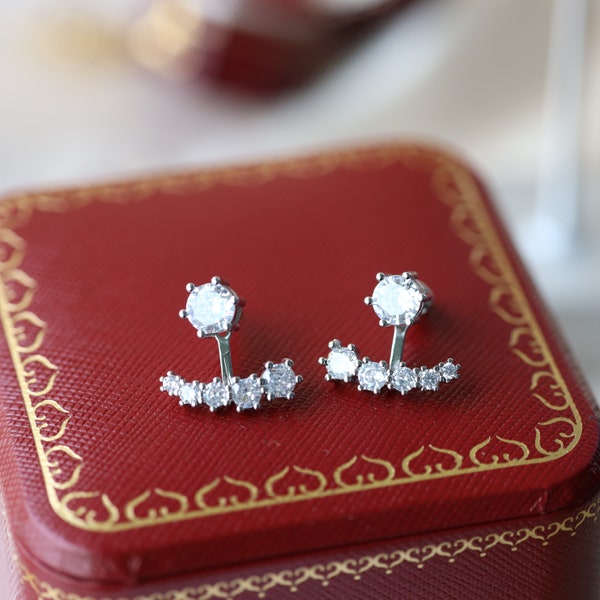 Two- ways ear jacket, crystal ear jacket, cz ear jacket, silver ear jacket, crystal ear climbers, cubic zirconia ear jacket