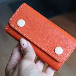 Orange leather key case, Key holder, Keychain, Key wallet, Key Organizer Case, Key cover