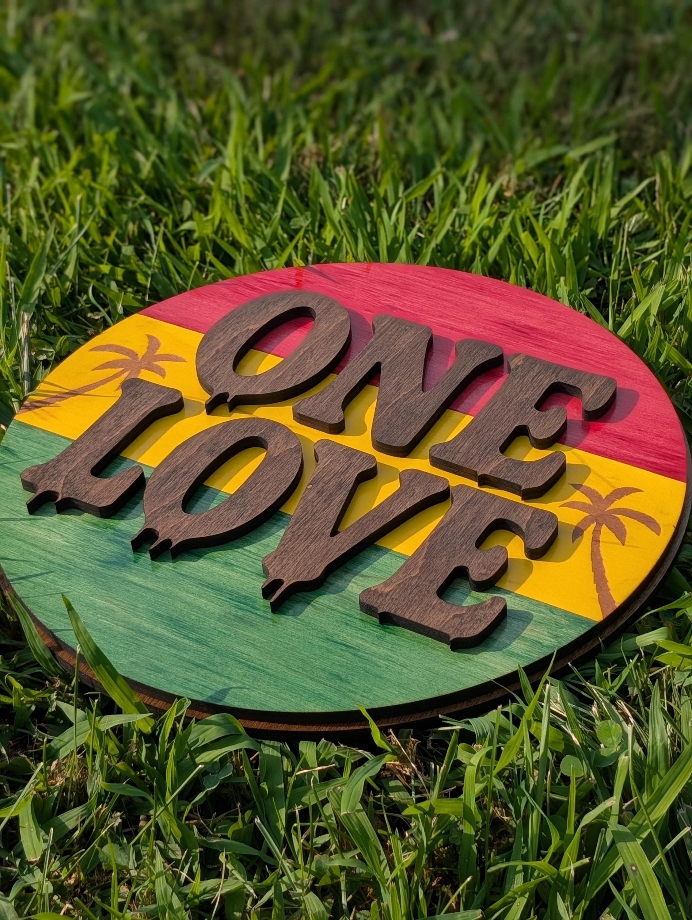 ONE LOVE Reggae Wall Sign: Rasta Home Decor with Palm Tree - Thumbnail 4