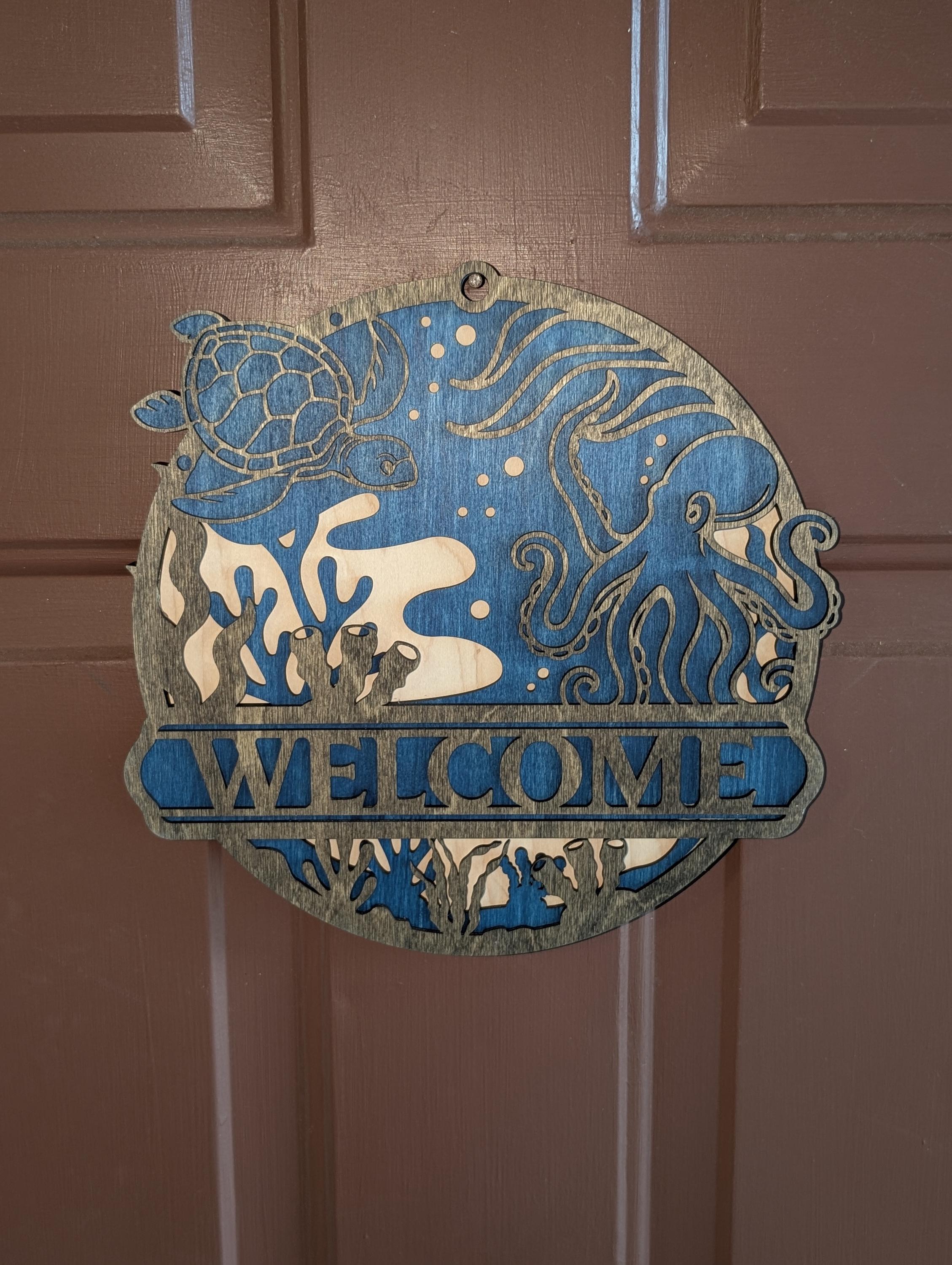 Ocean Welcome Sign – Sea Turtle & Octopus Coastal Door Hanger | Beach House Decor | Nautical Laser Cut Wood Sign - Thumbnail 4