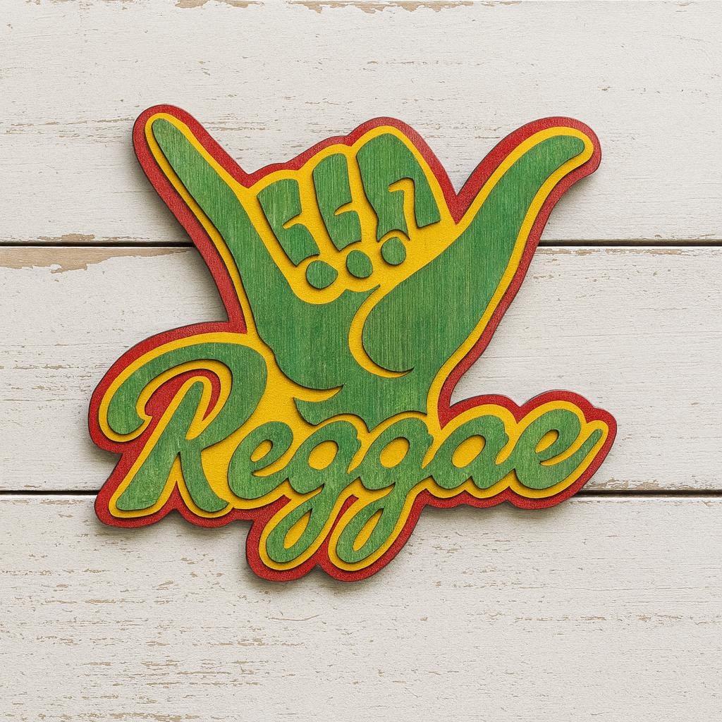 Reggae Shaka Hand Wood Sign: Rasta Colors 3D Layered Wall Art - Image 1