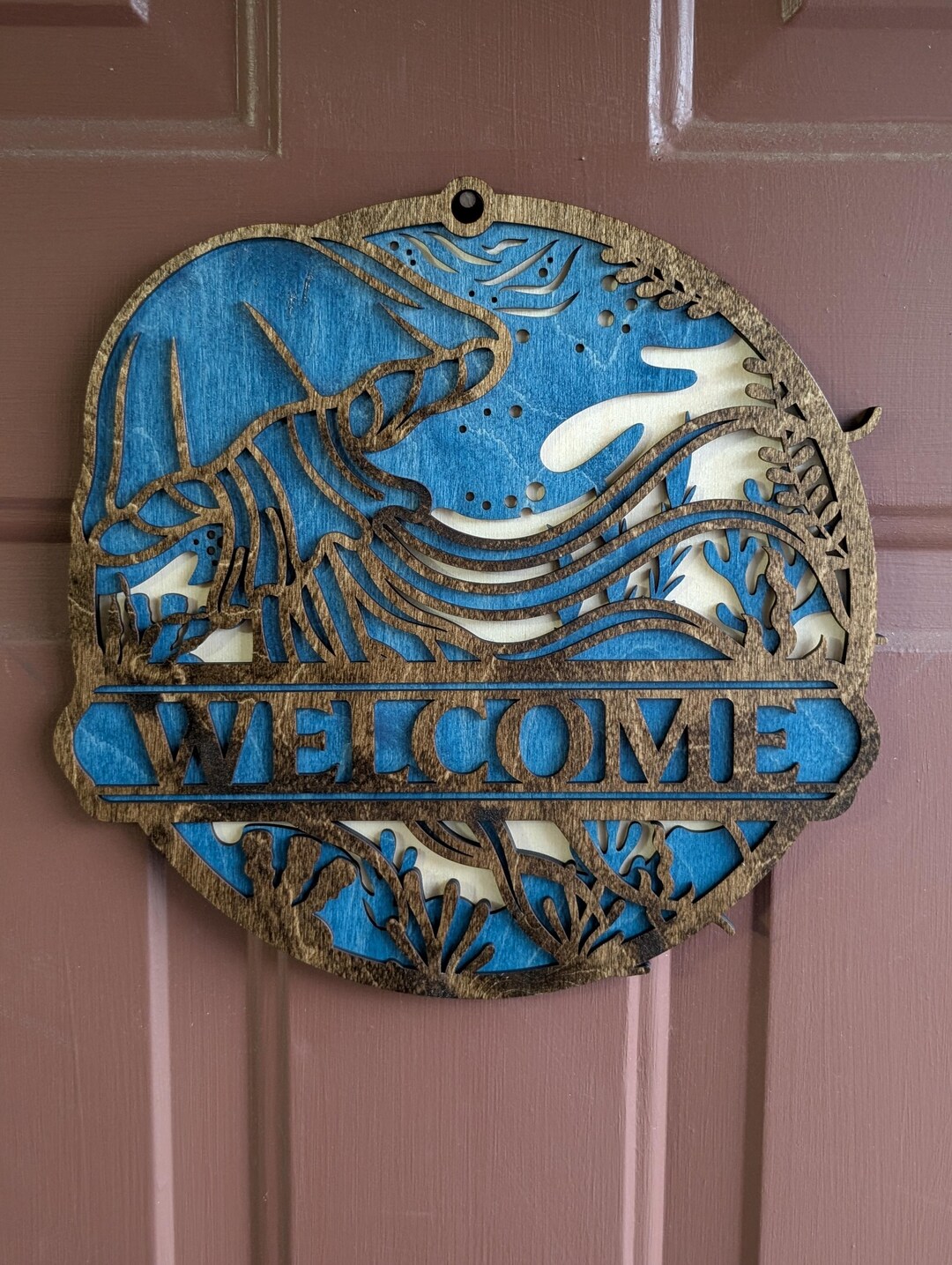 Wooden Jellyfish Welcome Sign | Coastal Ocean Door Hanger | Nautical ...