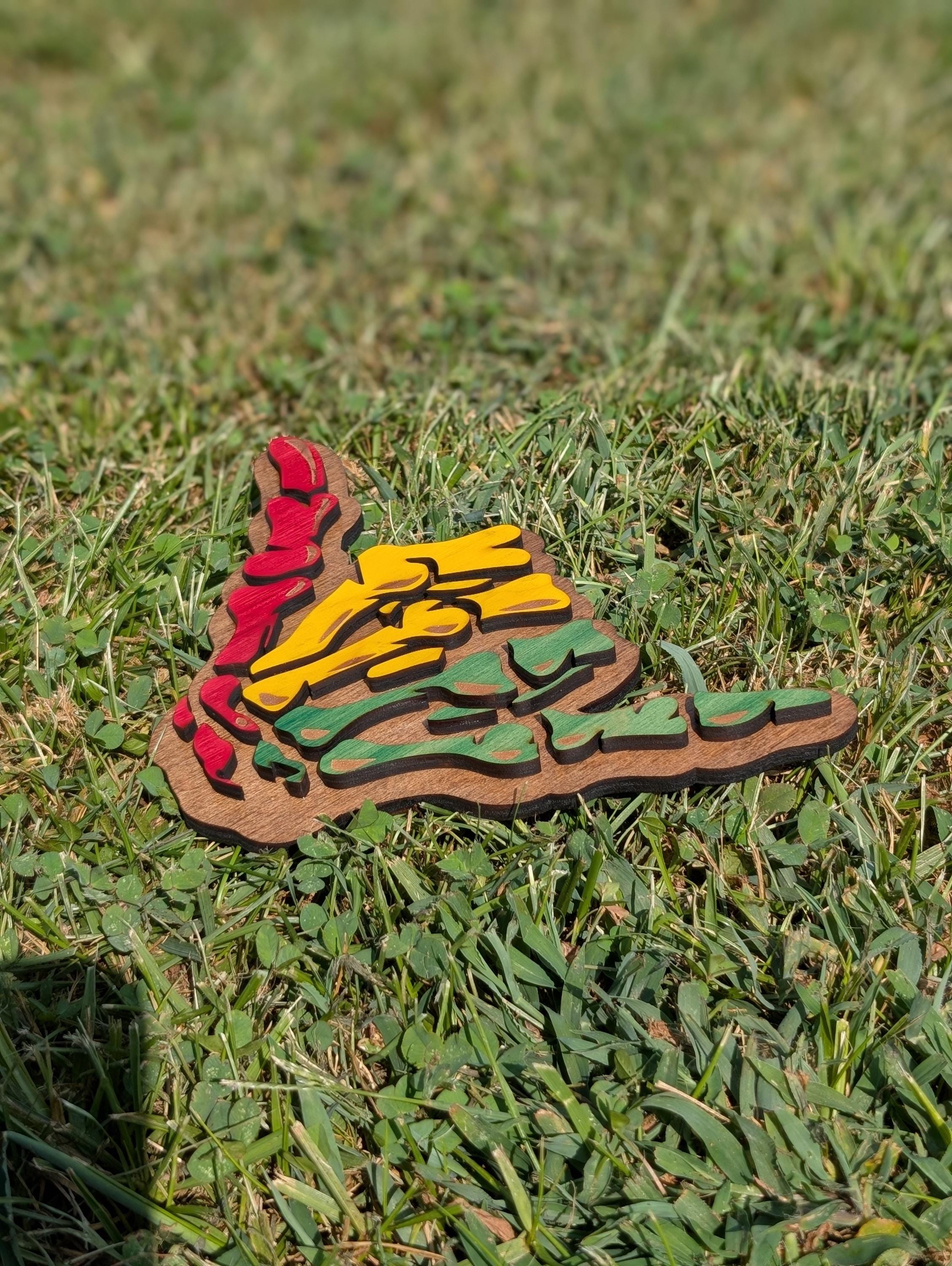 Rasta Shaka Wooden Wall Art: Reggae Hand Sign, Hawaiian Decor - 8" - Thumbnail 6