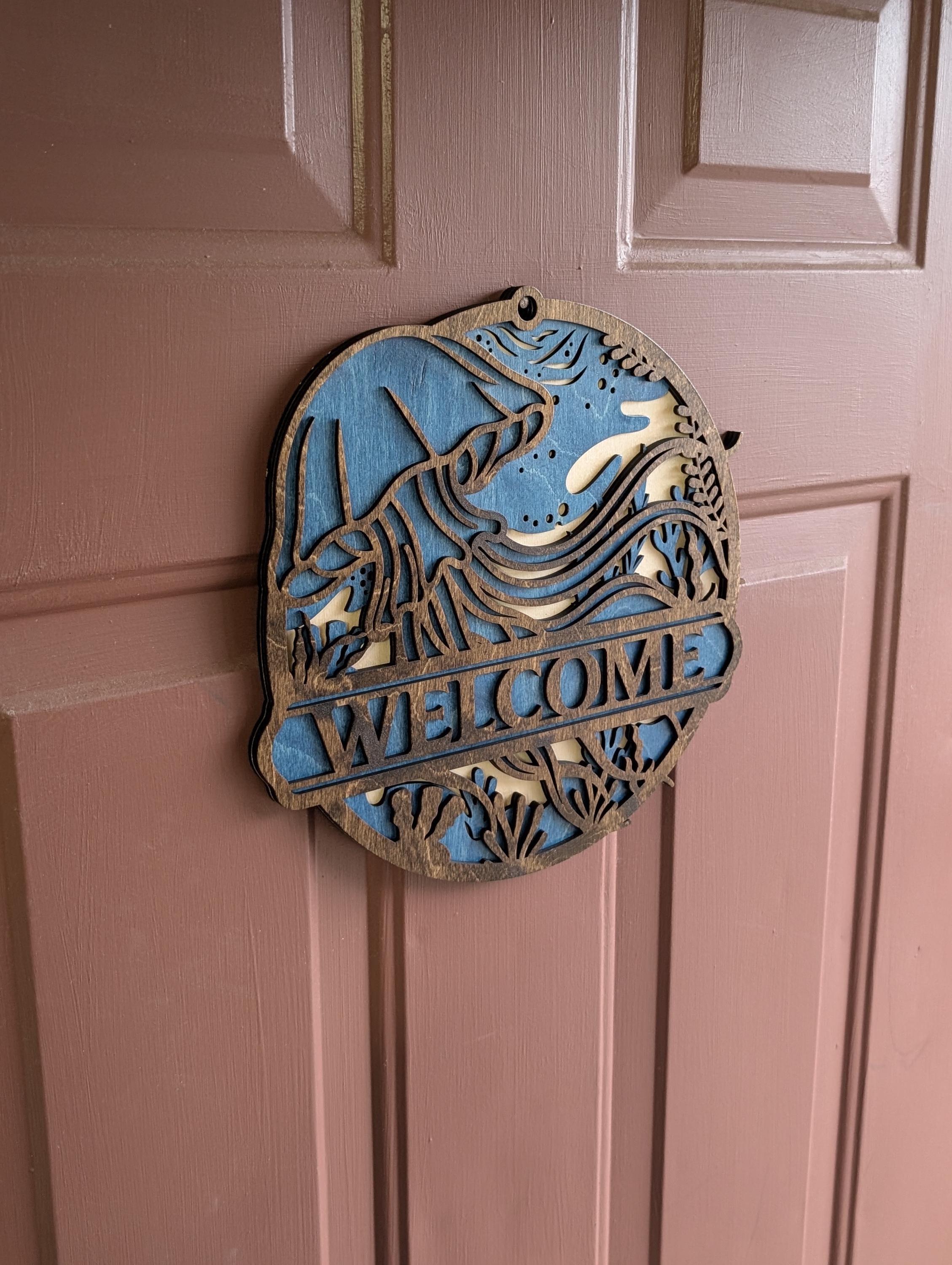 Wooden Jellyfish Welcome Sign | Coastal Ocean Door Hanger | Nautical ...