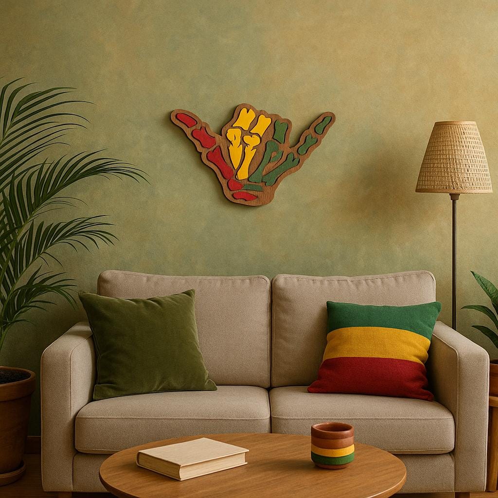 Rasta Shaka Wooden Wall Art: Reggae Hand Sign, Hawaiian Decor - 8" - Image 1