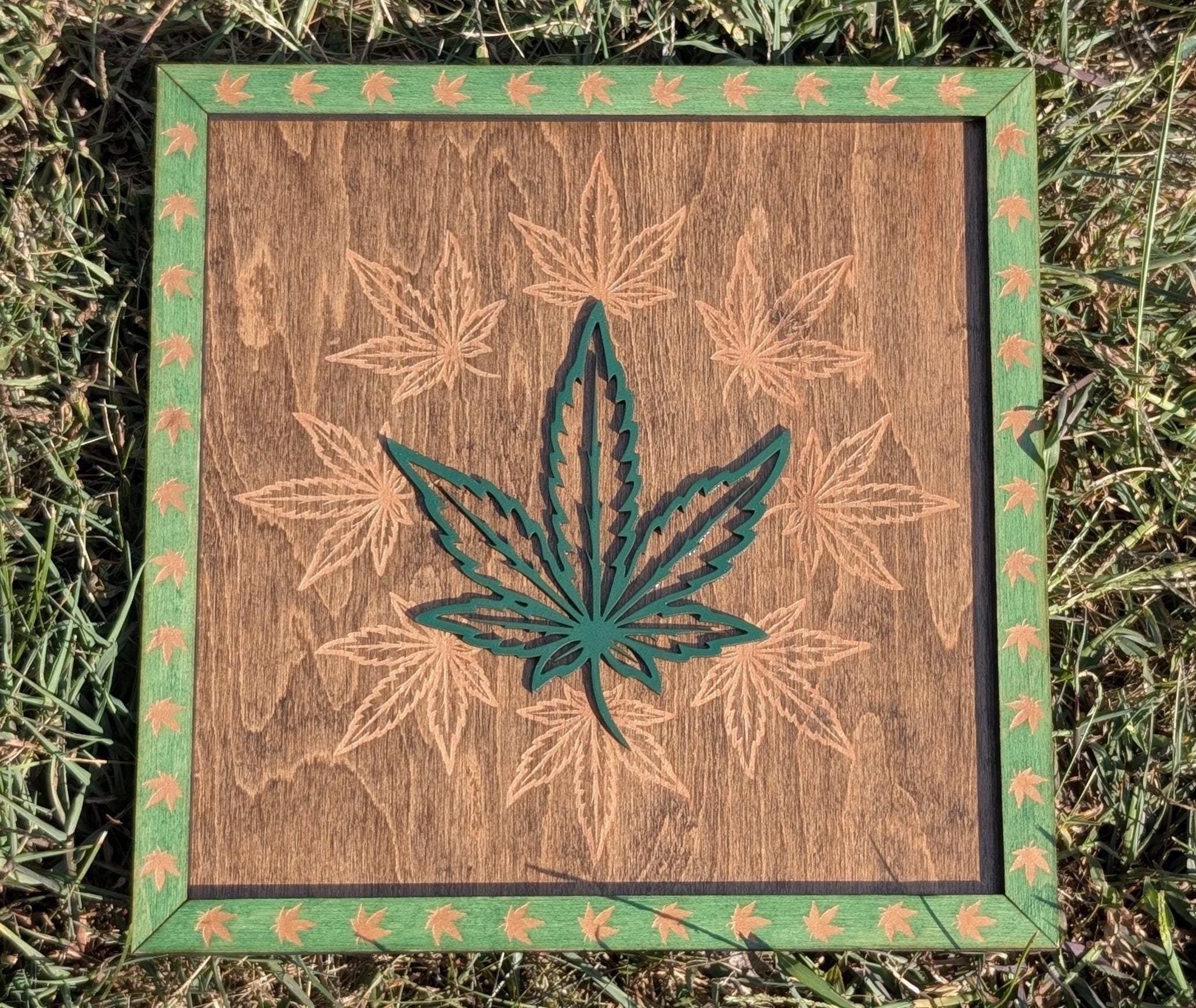 Handmade Cannabis Leaf Wall Art | Reggae Stoner Home Decor | 3D Wood Burned Sign | Rasta Vibes Gift for Smokers & Music Lovers