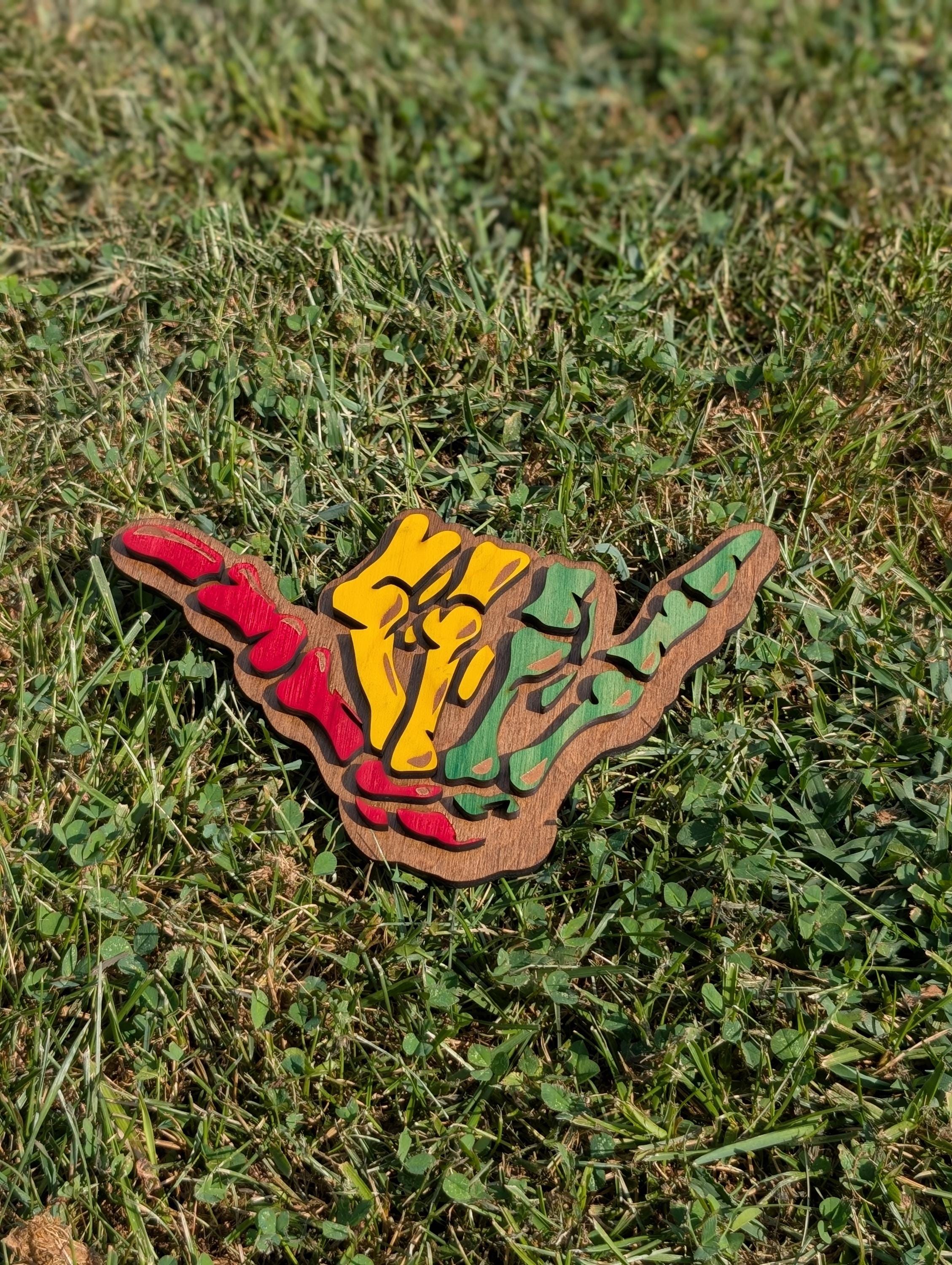Rasta Shaka Wooden Wall Art: Reggae Hand Sign, Hawaiian Decor - 8" - Thumbnail 5