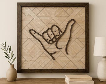 Shaka Hand Wooden Wall Art: Rustic Hawaiian Aloha Decor