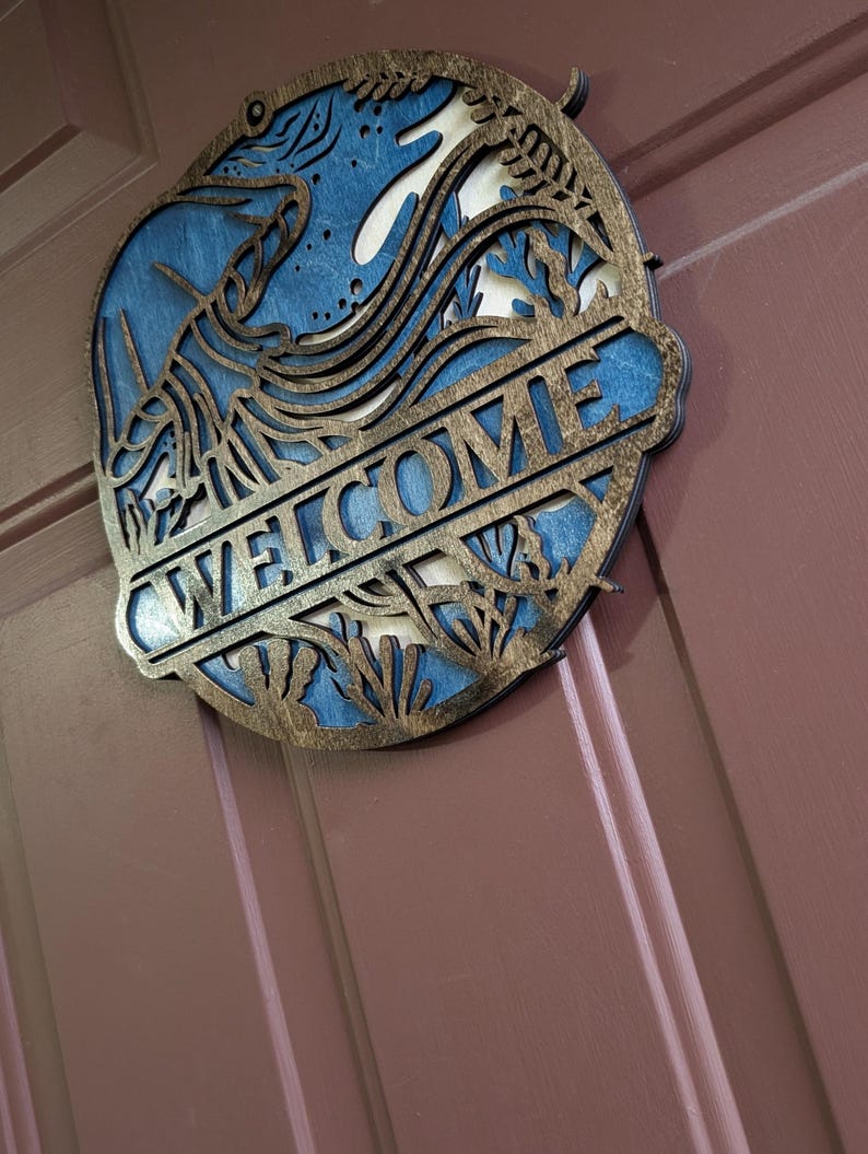 Wooden Jellyfish Welcome Sign | Coastal Ocean Door Hanger | Nautical ...