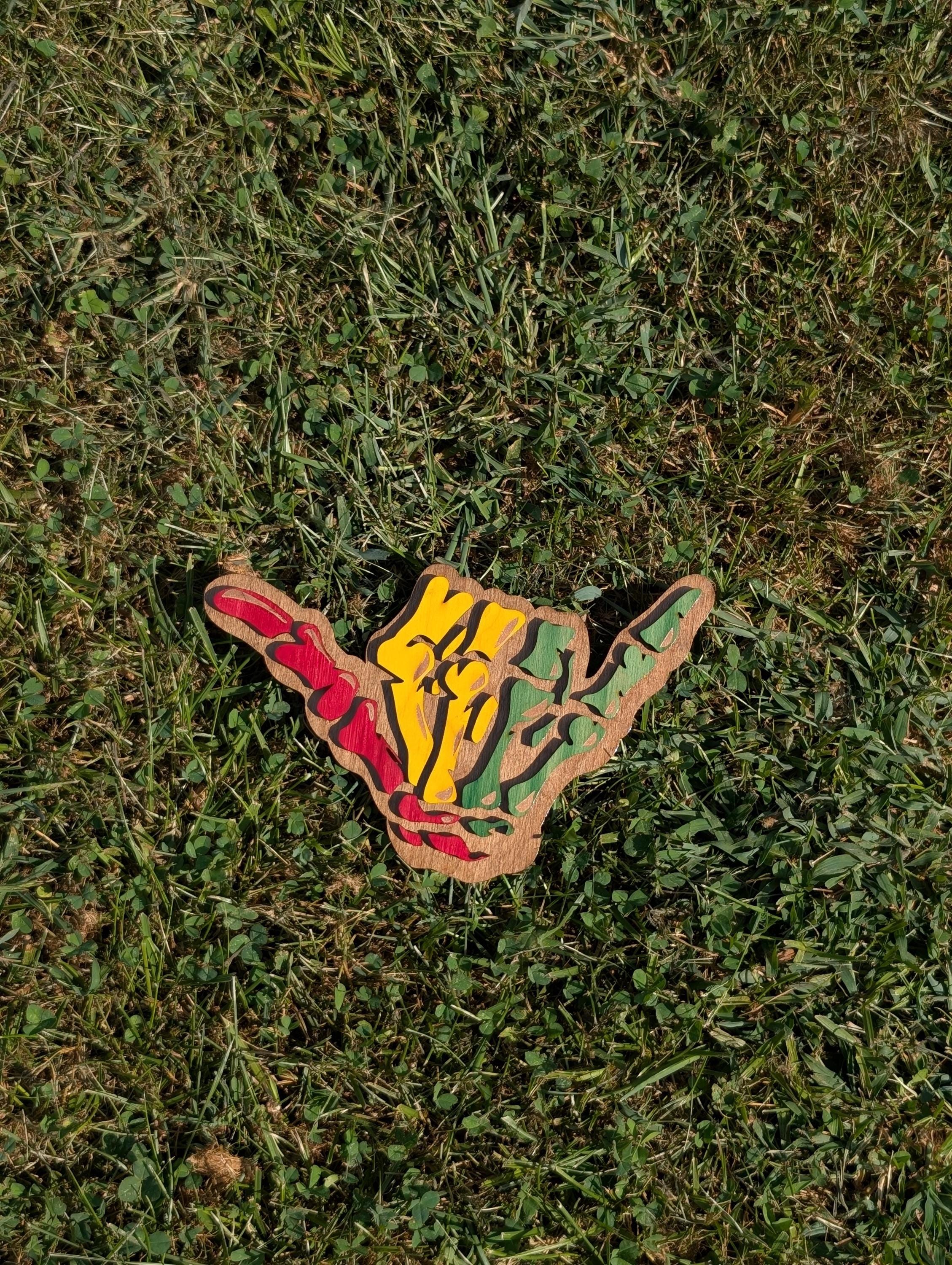 Rasta Shaka Wooden Wall Art: Reggae Hand Sign, Hawaiian Decor - 8" - Thumbnail 2