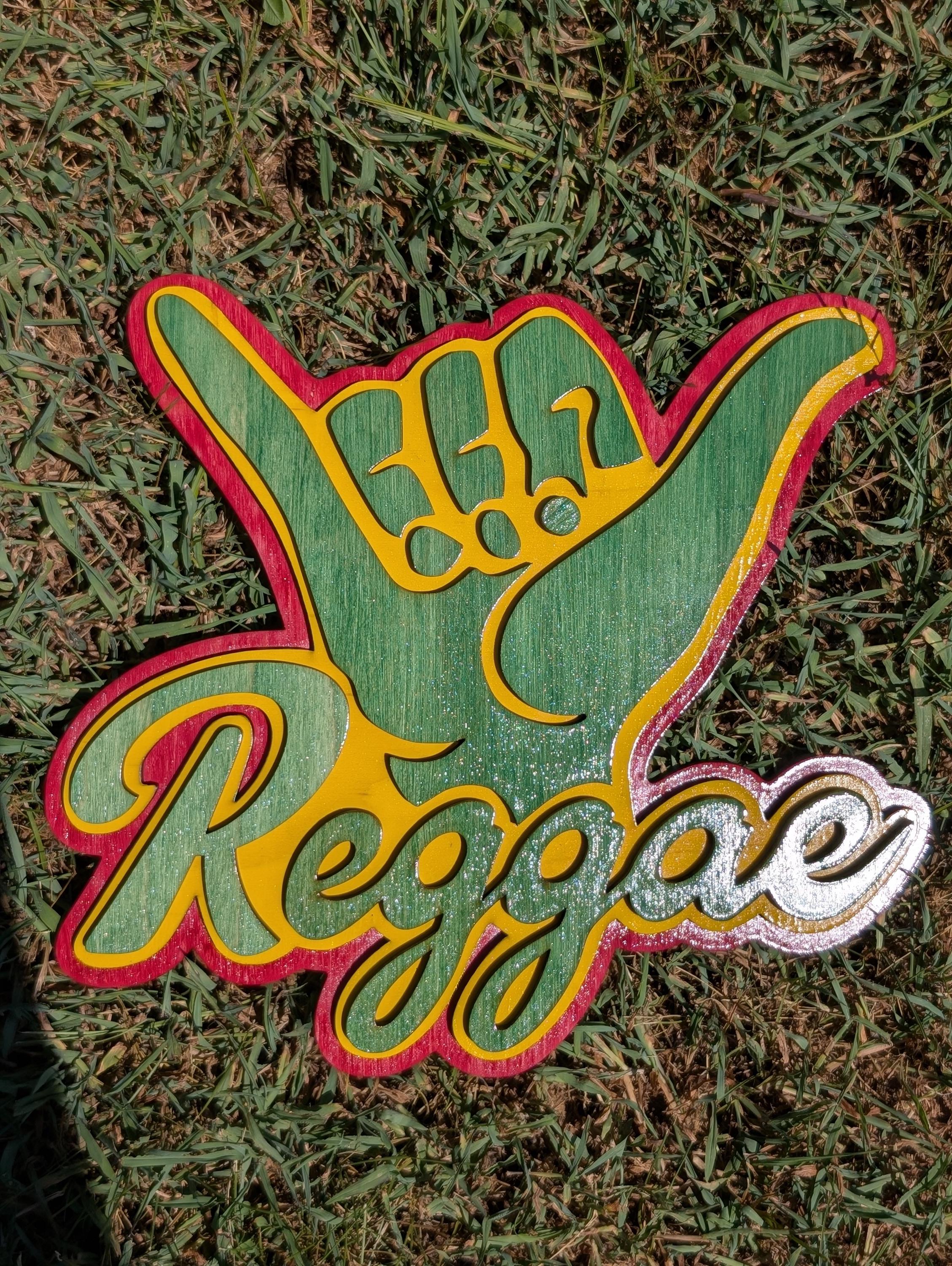Reggae Shaka Hand Wood Sign: Rasta Colors 3D Layered Wall Art - Thumbnail 3
