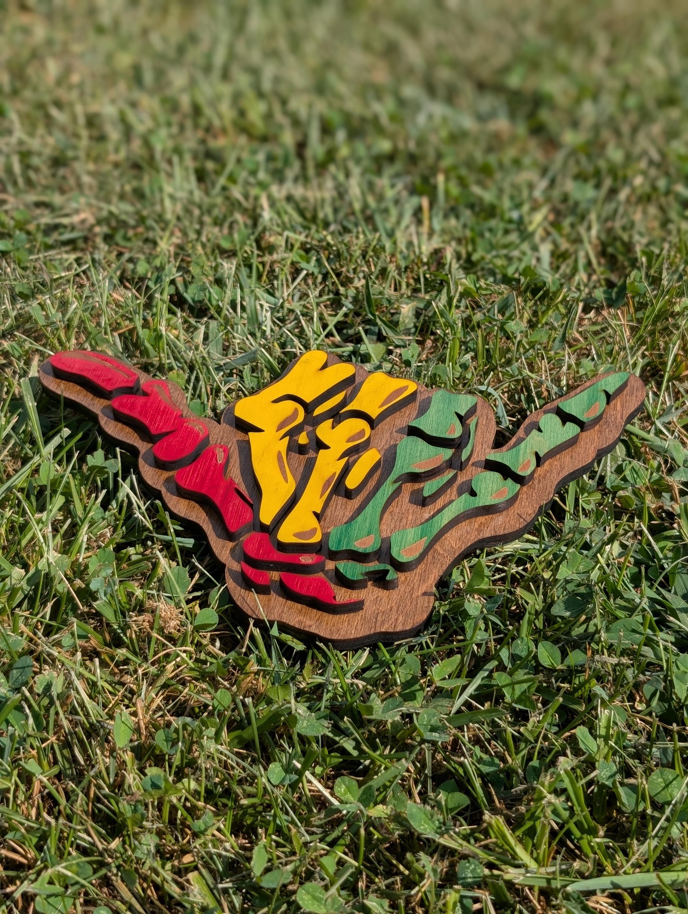 Rasta Shaka Wooden Wall Art: Reggae Hand Sign, Hawaiian Decor - 8" - Thumbnail 4
