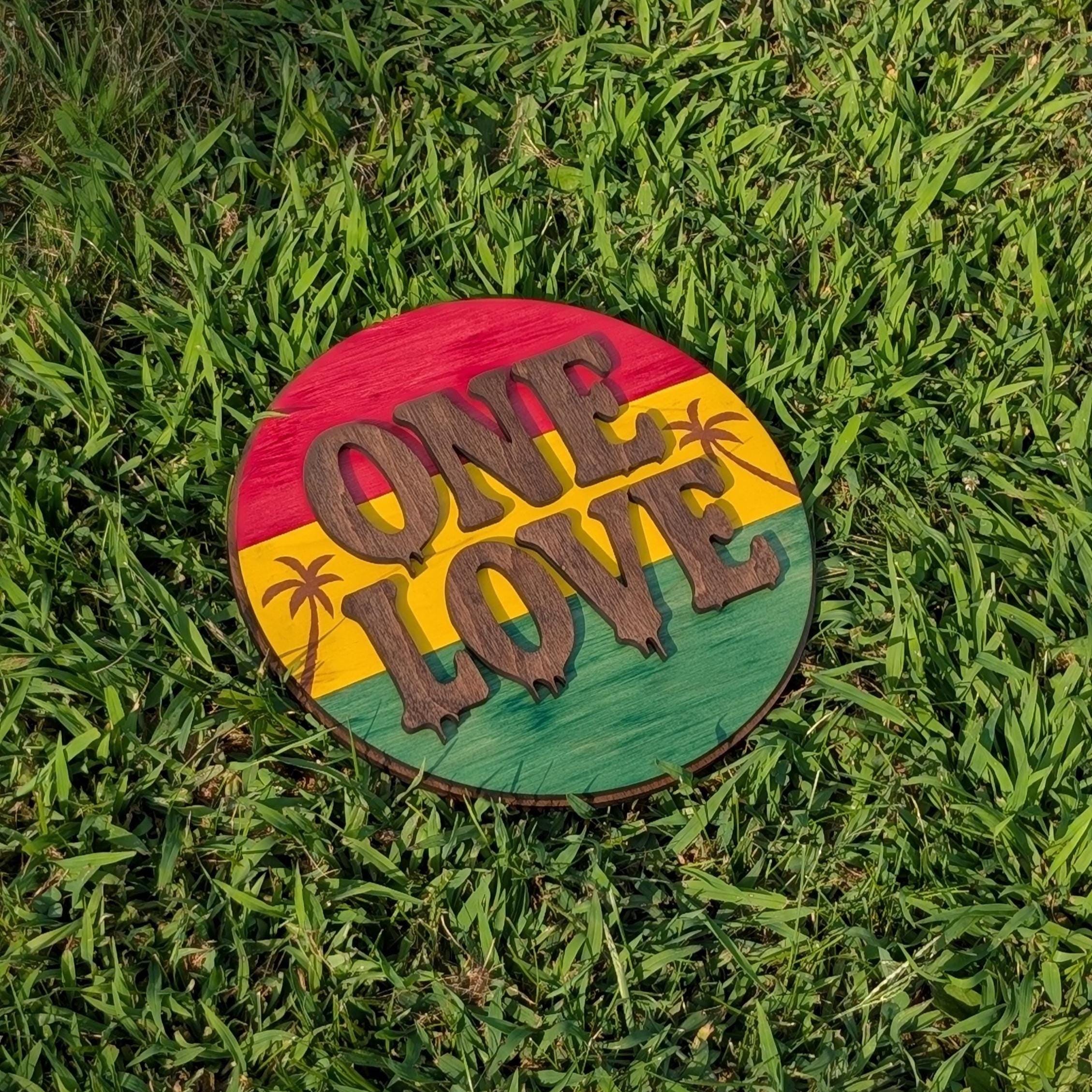 ONE LOVE Reggae Wall Sign: Rasta Home Decor with Palm Tree - Thumbnail 5