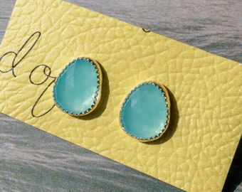 Aqua Chalcedony | Blue Earrings | Stud Earrings | Sterling silver earrings | Handmade Earrings |