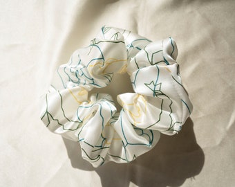 White Silk | Silk Scrunchie | Print design | Abstract Print | Hair Accessories | Silk Accessories | For her | Handmade