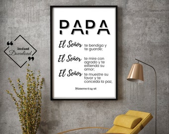 Spanish Quote Fathers Day | Números 6 24-26 | Papa Pared Arte, El Señor Te Bendiga Y Te Guarde | Spanish Bible Art | Instant Downloads ↓↓↓