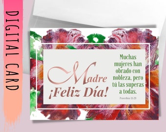 Printable Madre Card “Día de Las Madres” Spanish Bible Verse Cards for Madre Proverbs 31. Downloadable Cards Print Yours Self Today↓↓↓