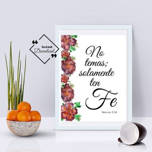 Spanish Bible Print, Marcos 5-36, No temas solamente ten fe, Spanish Wall Art, Spanish Inspiring, Minimalist Art Print, Instant Download ↓↓↓