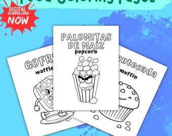 Bilingual Food Coloring Pages: Spanish English Learning (Digital Download)