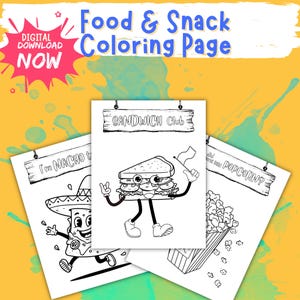 Food and Snacks Coloring Pages | Bold Easy Designs for Adults & Kids | Cozy Fun Printable | Stress Relief Activity | Digital Download