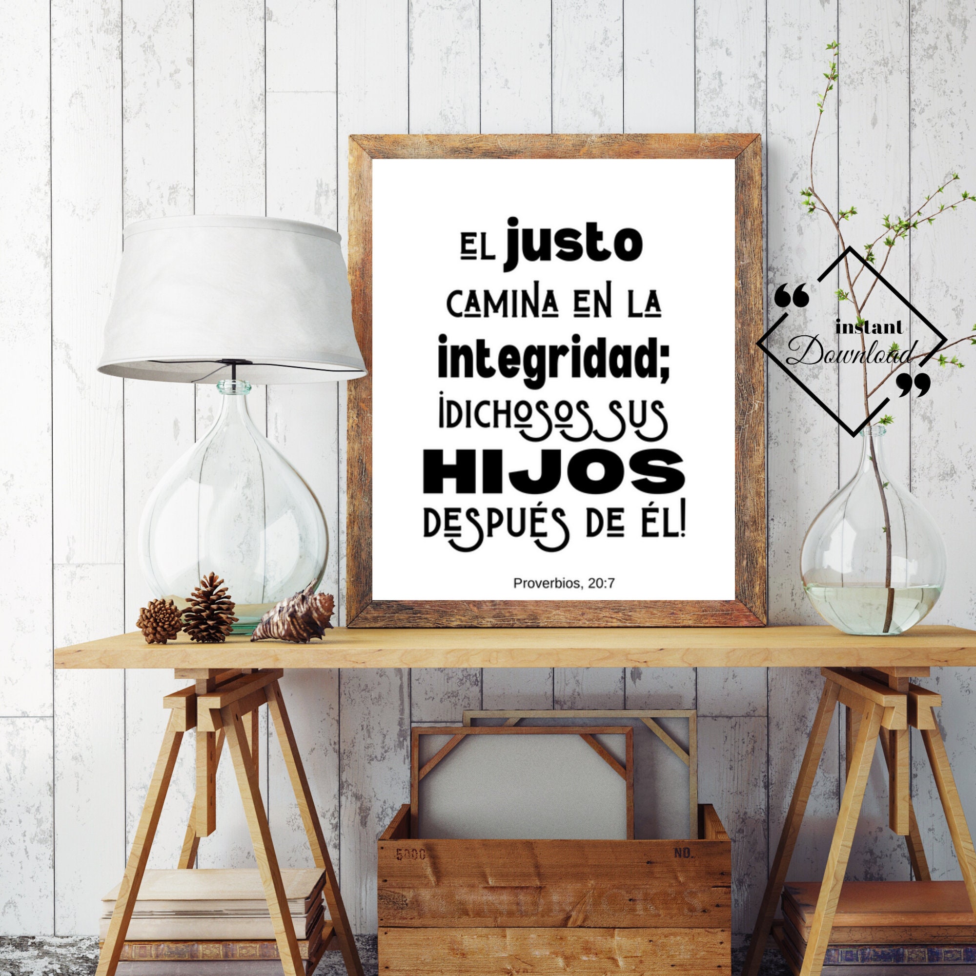 Spanish Wall Decor, Proverbios 20 7, El justo camina, Spanish Print