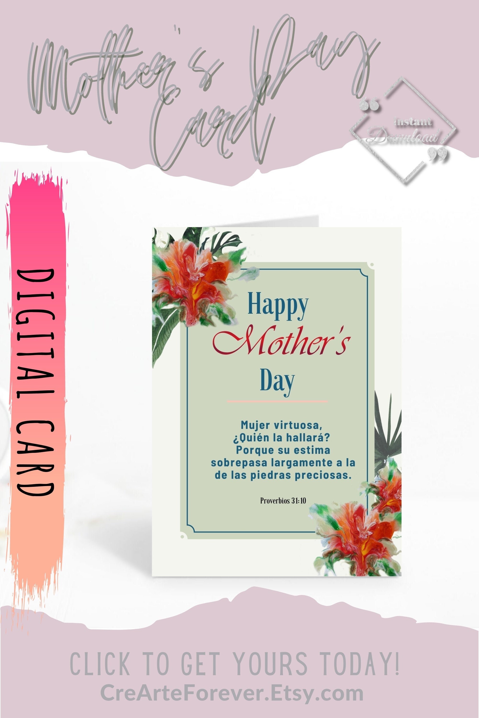 Happy Mother's Day Card with Spanish Bible Verse for your | Etsy