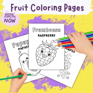 Bilingual Fruit Coloring Pages: Spanish English Learning (Digital Download)
